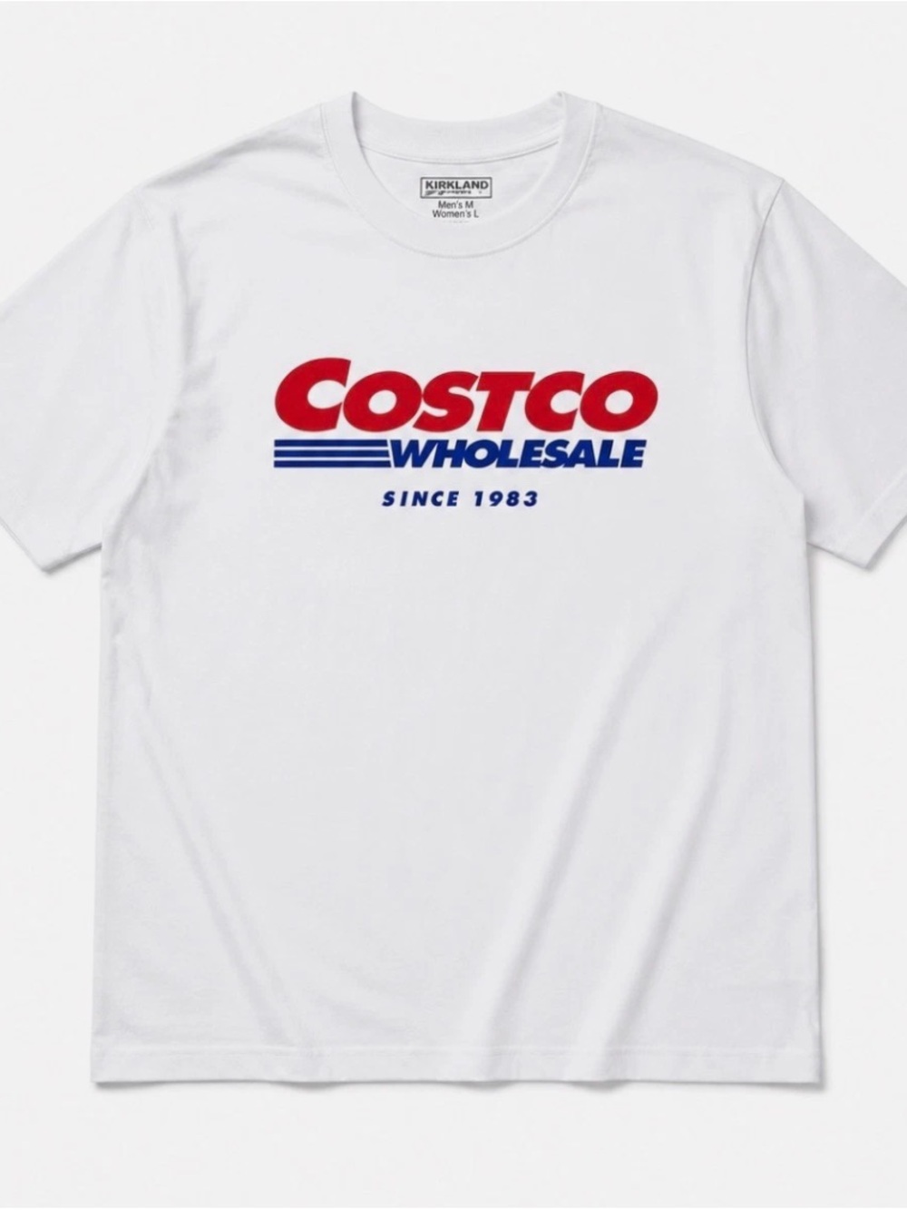 Authentic Kirkland Signature White Tee with Red and Blue Costco Logo Medium